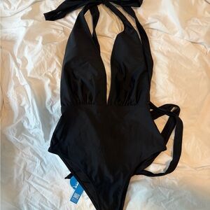 Black One-Piece Halter Swimsuit
